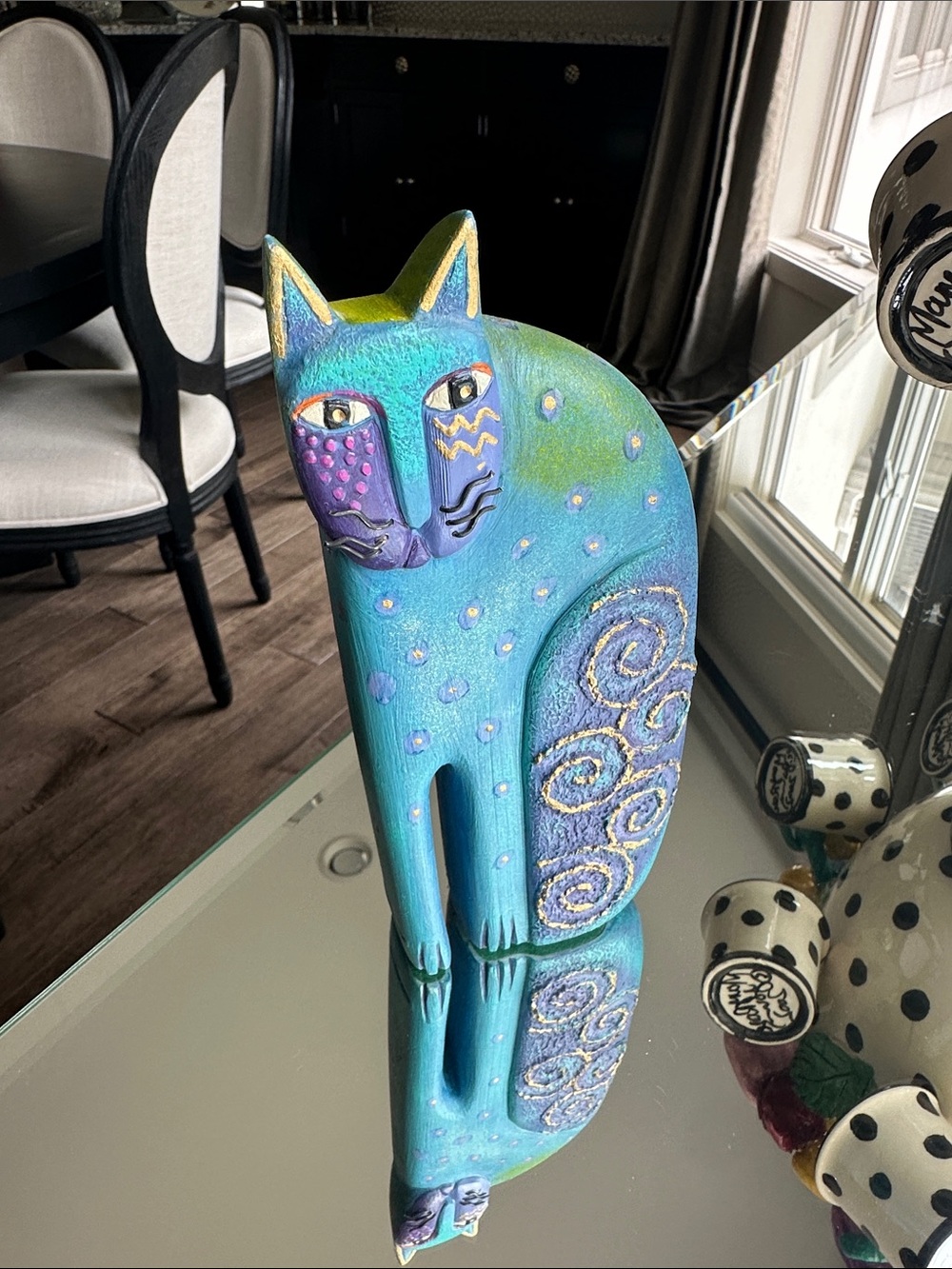 Laurel Burch Turquoise and Purple Whimsical Cat Sculpture